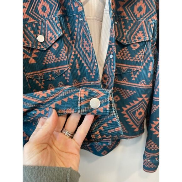 Dusty Corduroy Teal Sunset Aztec Western Jacket Women's Sz S - Picture 7 of 12